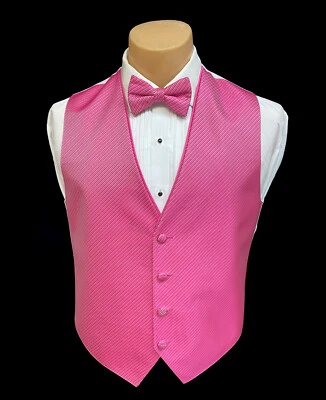 Men's Flow Formals Pink Tuxedo Vest & Tie Bow or Long Groom Prom Wedding Party - Image 1 of 3