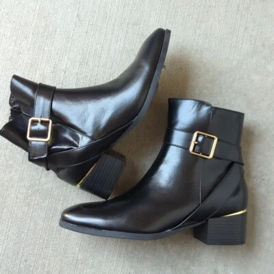 Journee Collection Women's Elley Black Buckle Ankle Heeled Boots Size 7.5 - Image 1 of 4