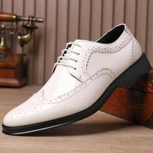 Men's Lace Up Brogue Leather Formal Pointed Business Oxfords Dress Wedding Shoes