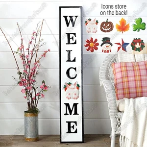 Welcome Sign for Front Porch with 9-Pc Interchangeable Holidays Leaning Hanging - Picture 1 of 12