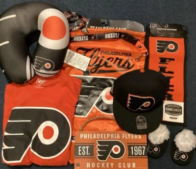 New 10 Piece Philadelphia Flyers Fan Pack Hockey Shirt Fitted Hat Pillow Sign - Image 1 of 4