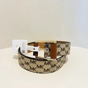 Michael Kors Signature MK Logo Beige Women’s Belt Size Large NEW - Picture 1 of 7