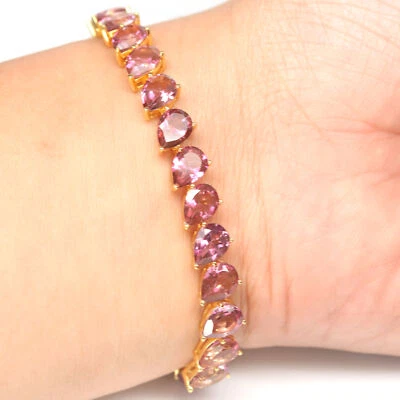 Gemstone Pink Mystic Topaz 925 Sterling Silver White Gold Bracelet 11.0" - Image 1 of 4