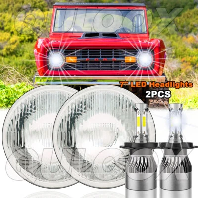 Pair 7" inch Round LED Headlight DRL Hi-Lo Beam Fit Ford Bronco 1966-1977 Chevy Foto 1 de 4
