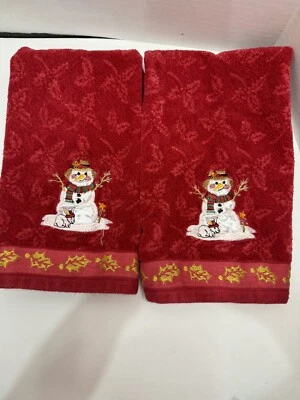Винтажный вышивка снеговик гостевые полотенца комплект из 2 Рождество - Изображение 1 из 4
