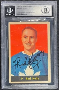 CARTOLINA RED KELLY FIRMATA 1960-61 PARKHURST #9 FOGLIE D'ACERO BECKETT AUTO GRADO 10 - Foto 1 di 2