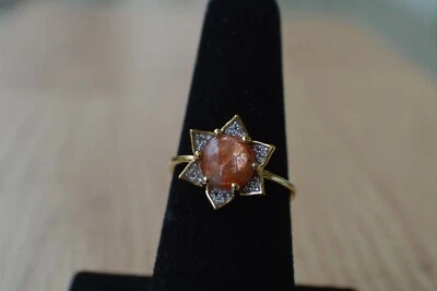 2.00ct Korevora Sunstone / Zircon Ring 14K YG Plated over Sterling Silver Size 8 - Image 1 of 4