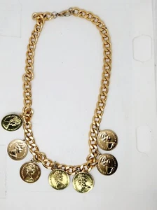 Goldfarbene Münze Charm Link Statement Anhänger Grobe Kette Halskette 17" - Bild 1 von 5