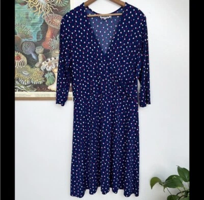 Vestido Leota Simulado Envolvente Lunares Longitud de la Espinilla Manga 3/4 Hecho en EE. UU. Plus XXL Foto 1 de 4