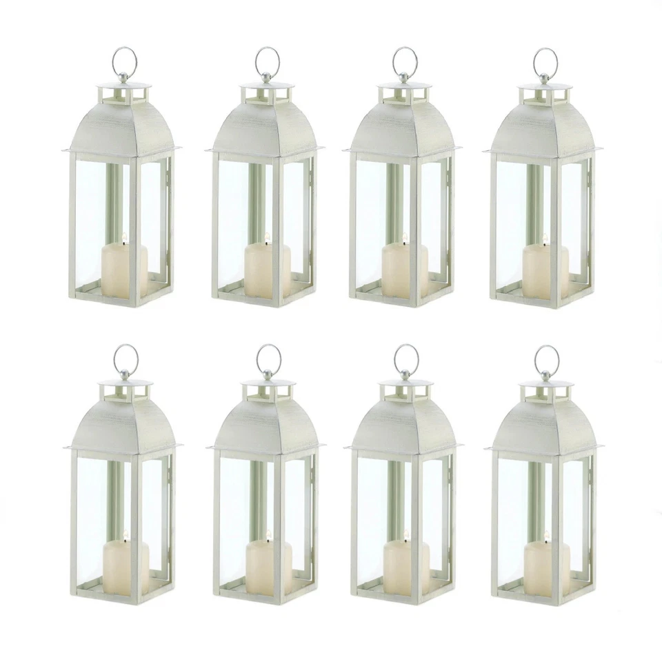 8 Pc Discount Wedding Lot Ivory White Candle Lantern Classic Distressed New 13"H - Image 1 of 4