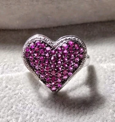 Ross Simons Sterling silver heart Pink Sapphire lab created black cluster ring 6 - Image 1 of 4