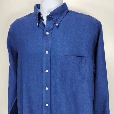 Camisa Lands End Para Hombre 16-36 Alta Azul 100% Lino Abotonada Hecha en Hong Kong Foto 1 de 4