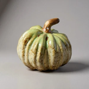 Ceramic Green Pumpkin Brown Glaze Brown Stem Decor 4.5 Inches - Picture 1 of 5