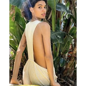 Free People Beach SZ L Let's Chill Jumpsuit Cream Coverup Oversized OB1164933 - Picture 1 of 11