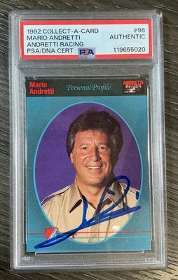 1992 Collect-A-Card Mario Andretti Racing #98 Auto Signed PSA Authentic - Image 1 of 3