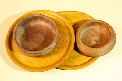 Juego de cuencos y platos de madera artesanales africanos decoración tribal rústica-G5907 Foto 1 de 4