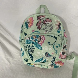 Vera Bradley Lighten Up Grand Backpack Mint Flowers Small Quilted School Bag - Picture 1 of 12