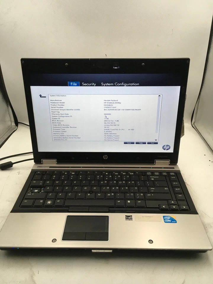 HP ELITEBOOK 8440P - BOOTS TO BIOS - INTEL I5 M450 - 4GB RAM - READ DESCRIP - BB - Image 1 of 4