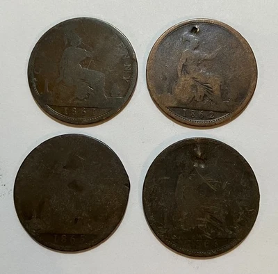 Lote de um centavo Reino Unido 1861,1862,1865,1866 Grã-Bretanha - Imagem 1 de 4