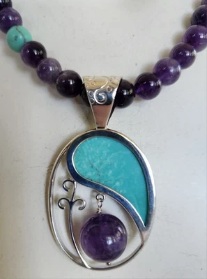 JAY KING  21.5" AMYTHEST TURQUOISE STERLING SILVER  21.5" PENDANT NECKLACE (463) - Image 1 of 4