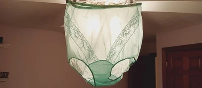 VANITY FAIR VINTAGE NYLON PANTY sz 6 MINT GREEN V LACE P TAB EMB LBL BNG#VF1A-07 - Image 1 of 4