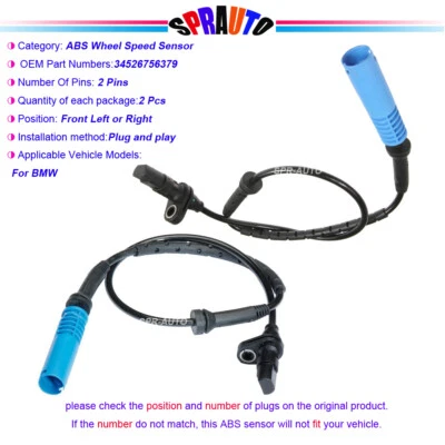 2X ABS Wheel Speed Sensor Front LH or RH  For BMW X5 2000-2003 ALS454  6756379 - Image 1 of 4