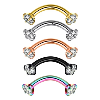 5PCS Clear CZ Eyebrow Ring Colorful Surgical Steel Curved Barbell Belly Stud 16G - Imagem 1 de 2