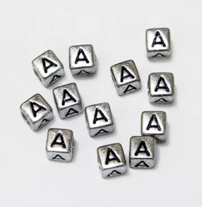 6mm Silver Metallic Alphabet Beads Black Letter "A" 100pc - Picture 1 of 1