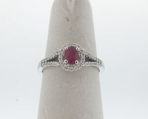 Natural Ruby Diamonds Solid 14k White Gold Halo Ring FREE Sizing