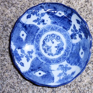 6 Zoll alte japanische blau-weiße Keramikschale patriotische Motiff - Bild 1 von 6