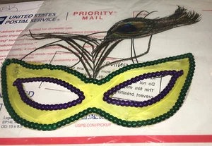 masquerade ball mask feathers Colorful New Green Purple Yellow Peacock Y3 - Picture 1 of 3