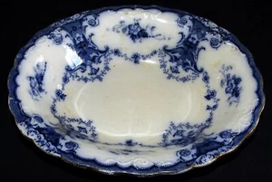 W.A. Tazón de verduras ovalado azul Adderley & Co. Inglaterra Malta Flow - Borde dorado - Imagen 1 de 3