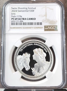 2024 SWITZERLAND SILVER 50 FRANCS SHOOTING FESTIVAL NGC PF 69 ULTRA CAMEO RARE - Picture 1 of 3