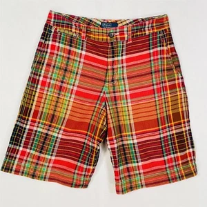 Polo by Ralph Lauren Cotton Shorts Boys Pockets Belt Loops Red Plaid - Picture 1 of 11