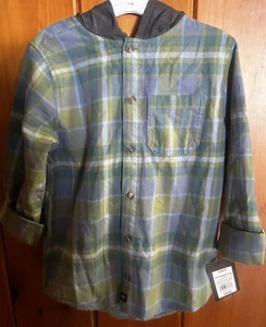 NWT Youth Art Class Flannel Button Up Hooded Shirt Size S (6/7) Blue Plaid-Pics! - Picture 1 of 6