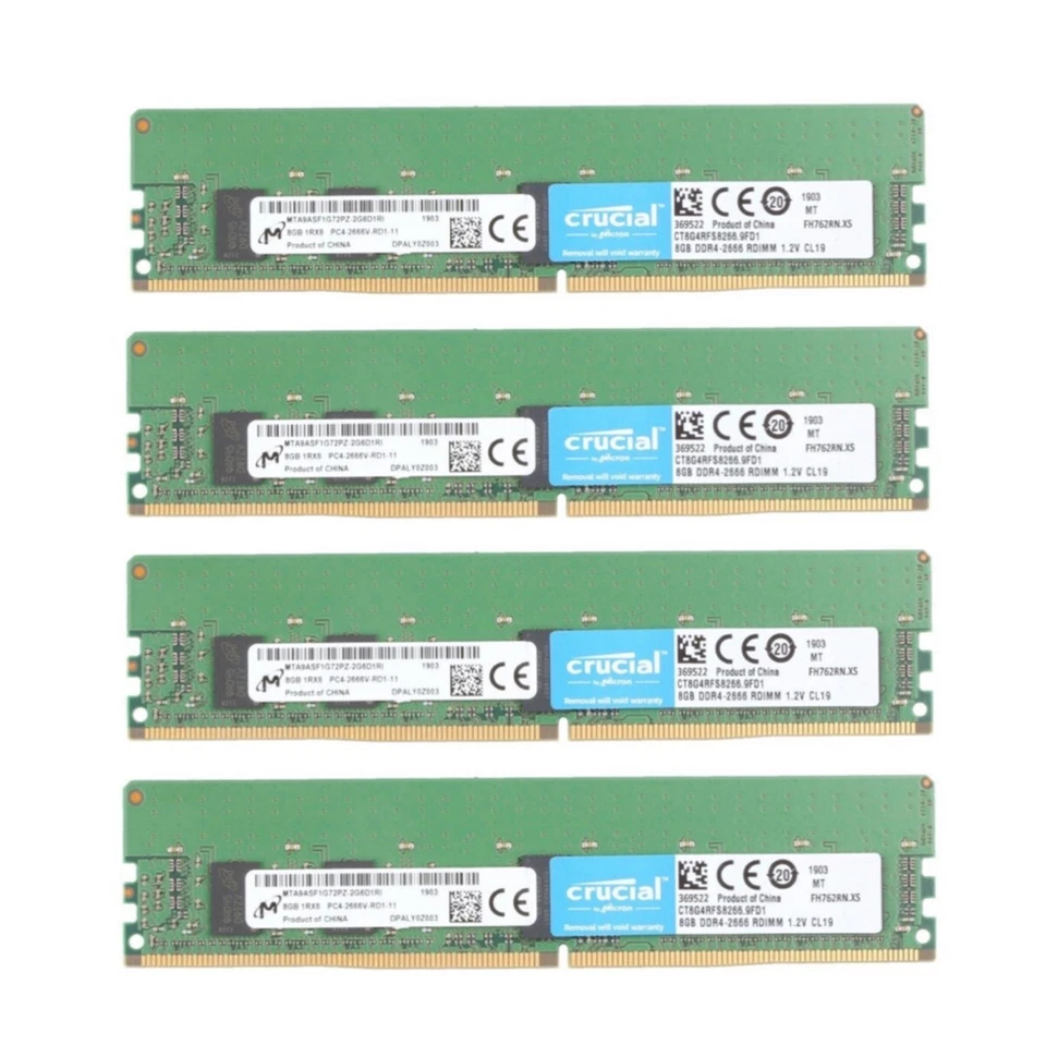Crucial 32GB (4X8GB) DDR4 2666MHz PC4-21300 ECC Registered  Memory CT8G4RFS8266 - Image 1 of 3