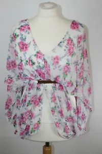 BNWT SIZE 12 WHITE & PINK FLORAL OVERLAY TOP 1209D - Picture 1 of 5