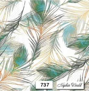 (737) DOS servilletas individuales de papel para almuerzo decoupage - PLUMAS VERDES Y DORADAS - Imagen 1 de 1