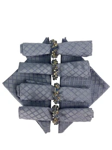 Foreston Trends Napkins Set Of 6 Skipper Blue With 4 Elegant Napkin Rings VTG - Picture 1 of 8
