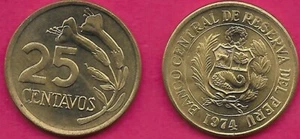 PERU 25 CENTAVOS 1974 UNC NATIONALE WAFFEN INNERHALB DES KREISES, DATUM UNTEN, WERT FÜR LE - Bild 1 von 1
