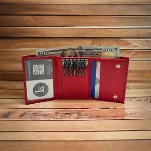 SCHLÜSSELANHÄNGER GELDBÖRSE MIT 6 SCHLÜSSELSCHLAUFEN ROT NEU ECHT LEDER - Bild 1 von 9