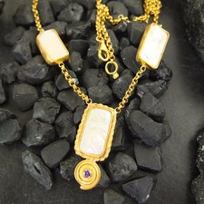 Ancient Handmade Pearl Necklace 22K Gold  Over 925K Sterling Silver