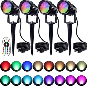 Christmas Spotlights Outdoor 120V LED Spot Lights Outdoor 12W RGB Color Changing - Picture 1 of 12