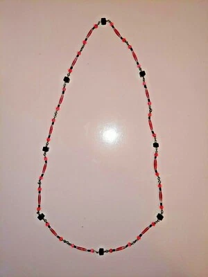 PINK & black latticino ? Glass Necklace approx 26" Foto 1 de 4