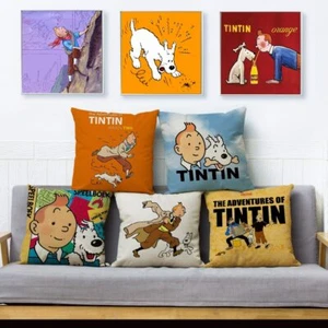 Comic Adventures Of Tintin Print Throw Pillow Textile Cushion Cover Linen Pillow - Picture 1 of 36