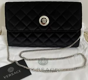NWT Versace La Medusa Black Quilted Velvet Clutch Wallet on Chain Shoulder Bag - Picture 1 of 18