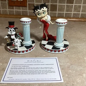 Danbury Mint Betty Boop Pudgy & Bimbo Enchanted Evening Collector Candlesticks - Picture 1 of 8