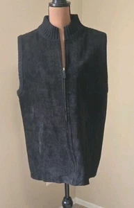 Lauren Ralph Lauren Chaleco Negro Cuero Lana Merino Cachemira Angora 1X NUEVO - Imagen 1 de 5