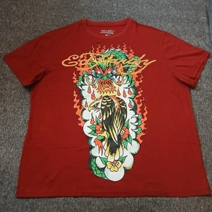 Ed Hardy T-Shirt Herren Gr. XL Weinrot Rundhals Drache Adler Kurzarm Neu mit Etikett - Bild 1 von 10