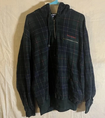 De Colección Ralph Lauren Polo Deportivo A Cuadros 1/4 Cremallera Sudadera con Capucha LMTD.ED. Sudadera estilo talla L Foto 1 de 4